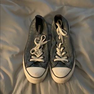 Gray sparkly converse shoes